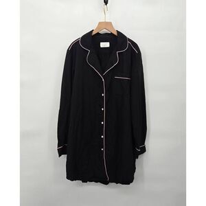 Piu x Kassatex Night Shirt Size M/L Button Down Black Bamboo